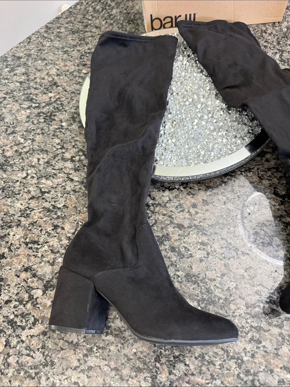 Bar III Black Suede Over-the-Knee Block Heel Boots